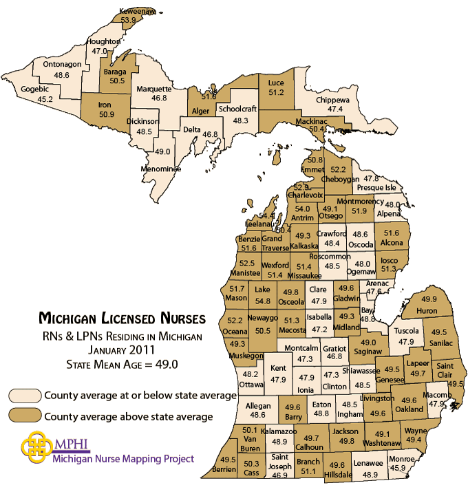 nurses mean age map